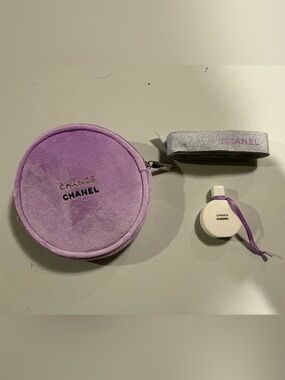 Chance Lavender Round Pouch, Chance Charm & Chanel Ribbon Set NWOT | Rare